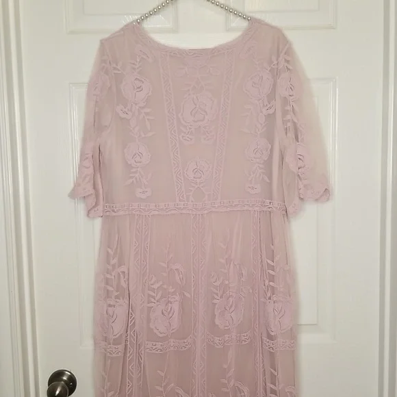 Tea N Rose Womens Shortsleeve Sheer Lined Lavender Maxi Dress - Picture 6 of 12